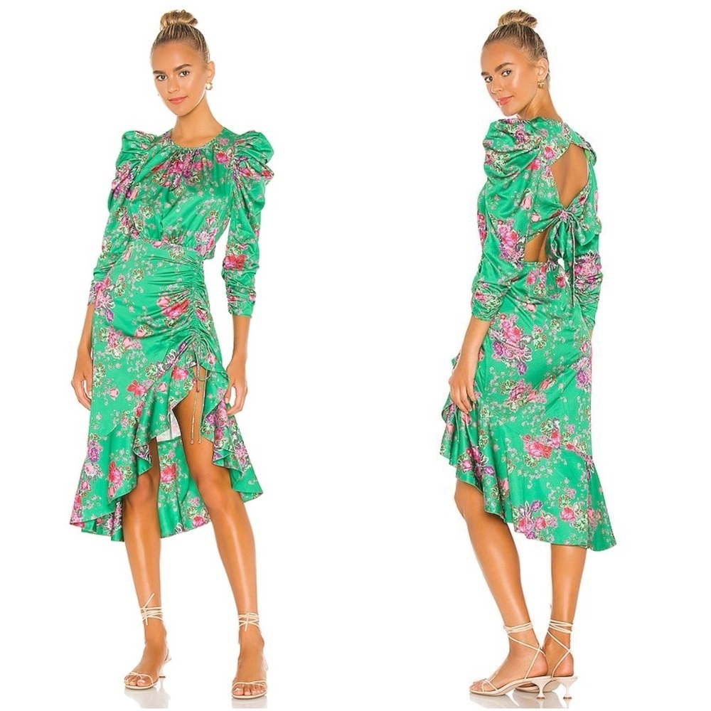 FOR LOVE AND LEMONS Ross Midi Dress In Kelly Green Floral